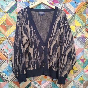 Vintage 80s 90s Barnaby Cardigan V Neck Sweater‎ Size Large Abstract Grandpacore